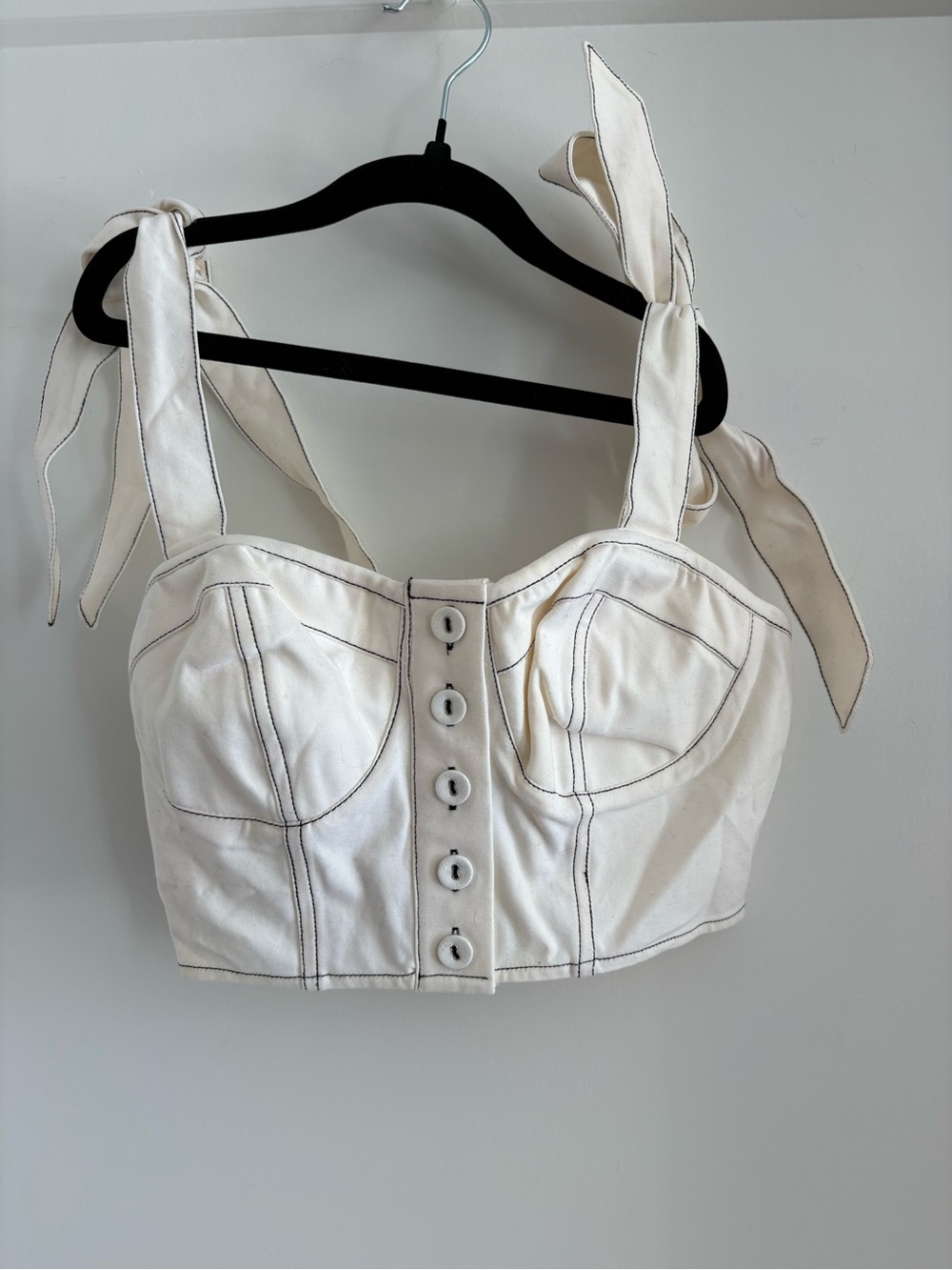 bebe Cream Tie-Shoulder Bustier Crop Top